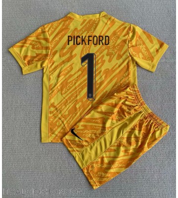 Inghilterra Jordan Pickford #1 Portiere Prima Maglia Bambino Europei 2024 Manica Corta (+ Pantaloni corti)